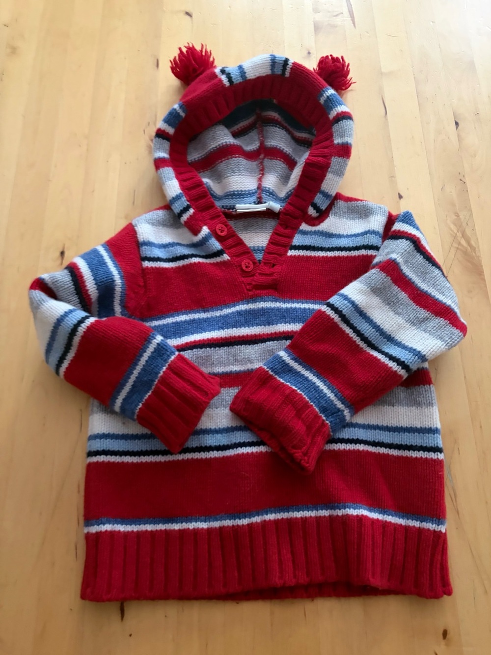 Red Striped Hooded Toddler Wool Sweater